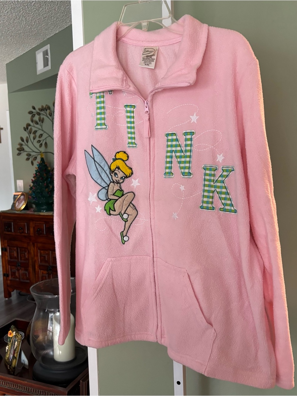 Woman’s Pink Tinker Bell Zip-Up Fleece Jacket. Xlg